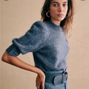 Sezane Rosalie puff sleeve sweater in vintage blue
